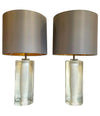 PAIR OF QUALITY 1960S GLASS LAMPS BY ORREFORS WITH WHITE AND CLEAR CENTRE BASE