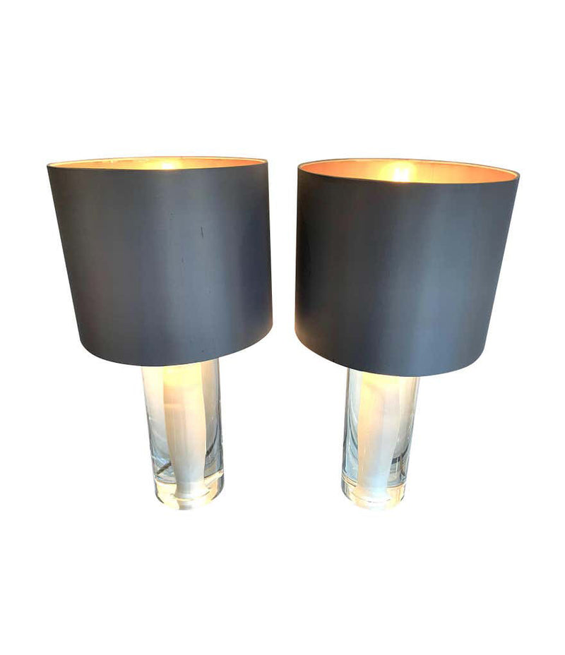 PAIR OF QUALITY 1960S GLASS LAMPS BY ORREFORS WITH WHITE AND CLEAR CENTRE BASE