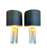 PAIR OF QUALITY 1960S GLASS LAMPS BY ORREFORS WITH WHITE AND CLEAR CENTRE BASE