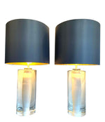 PAIR OF QUALITY 1960S GLASS LAMPS BY ORREFORS WITH WHITE AND CLEAR CENTRE BASE