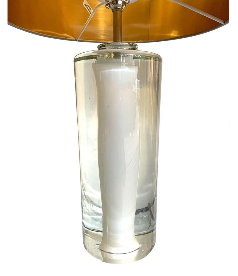 PAIR OF QUALITY 1960S GLASS LAMPS BY ORREFORS WITH WHITE AND CLEAR CENTRE BASE