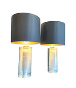 PAIR OF QUALITY 1960S GLASS LAMPS BY ORREFORS WITH WHITE AND CLEAR CENTRE BASE