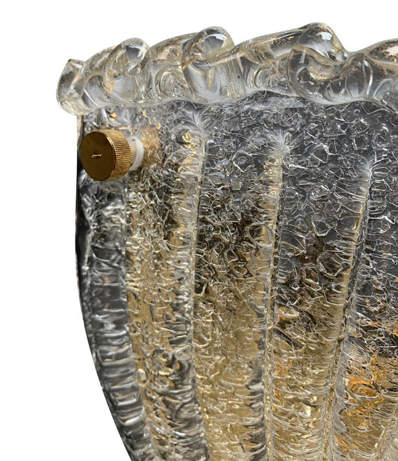 PAIR OF BAROVIER DEMILUNE WALL SCONCES WITH RIBBED AND SCOLLOPED MURANO GLASS
