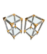 PAIR OF CHARLES HOLLIS JONES STYLE LUCITE AND GILT METAL SIDE TABLES