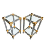 PAIR OF CHARLES HOLLIS JONES STYLE LUCITE AND GILT METAL SIDE TABLES