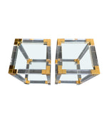 PAIR OF CHARLES HOLLIS JONES STYLE LUCITE AND GILT METAL SIDE TABLES