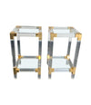 PAIR OF CHARLES HOLLIS JONES STYLE LUCITE AND GILT METAL SIDE TABLES