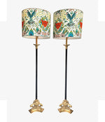 PAIR OF EMPIRE STYLE BLACK METAL AND BRASS FLOOR LAMPS WITH NEW BESPOKE SHADES