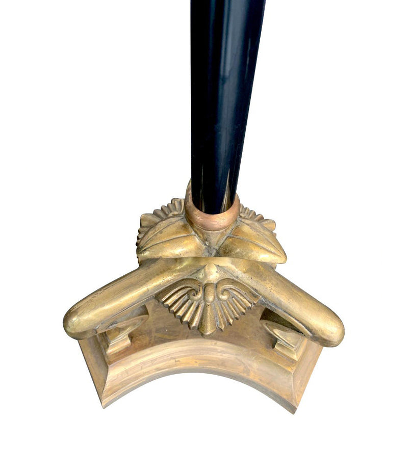 PAIR OF EMPIRE STYLE BLACK METAL AND BRASS FLOOR LAMPS WITH NEW BESPOKE SHADES