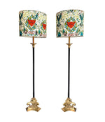 PAIR OF EMPIRE STYLE BLACK METAL AND BRASS FLOOR LAMPS WITH NEW BESPOKE SHADES