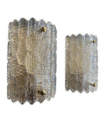 PAIR OF ORREFORS GLASS WALL SCONCES BY CARL FAGERLUND ON BRASS WALL PLATES