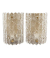 PAIR OF ORREFORS GLASS WALL SCONCES BY CARL FAGERLUND ON BRASS WALL PLATES