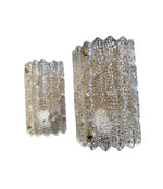 PAIR OF ORREFORS GLASS WALL SCONCES BY CARL FAGERLUND ON BRASS WALL PLATES