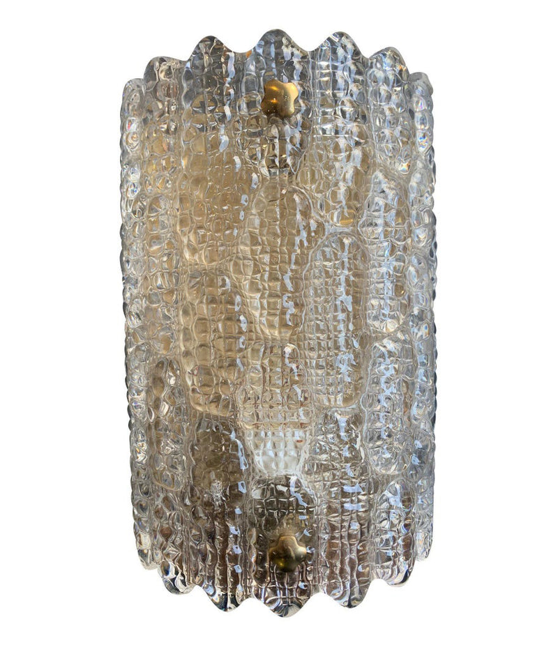PAIR OF ORREFORS GLASS WALL SCONCES BY CARL FAGERLUND ON BRASS WALL PLATES