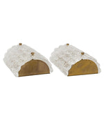 PAIR OF ORREFORS GLASS WALL SCONCES BY CARL FAGERLUND ON BRASS WALL PLATES