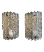 PAIR OF ORREFORS GLASS WALL SCONCES BY CARL FAGERLUND ON BRASS WALL PLATES
