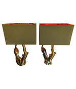 PAIR OF WILLY DARO STYLE BRASS PEACOCK LAMPS BY REGINA WITH NEW BESPOKE SHADES