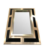 PHILIPPE JEAN BRUSHED BRASS FINISH AND BLACK LUCITE MIRROR, SIGNED