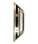 PHILIPPE JEAN BRUSHED BRASS FINISH AND BLACK LUCITE MIRROR, SIGNED