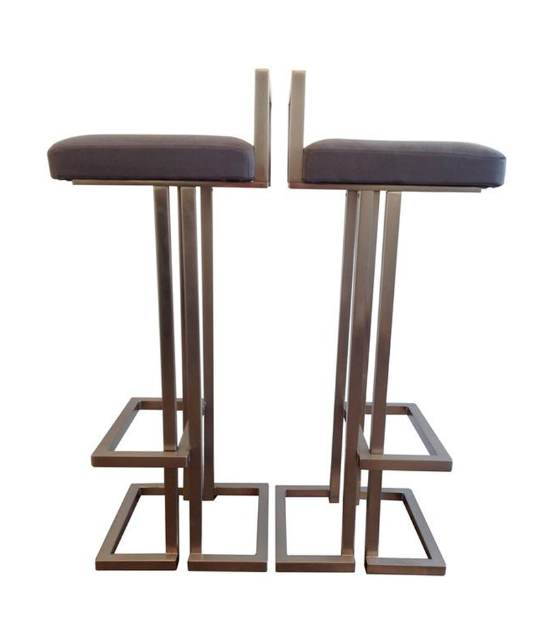 PAIR OF BRUSHED STEEL BAR STOOLS