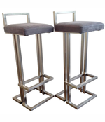 PAIR OF BRUSHED STEEL BAR STOOLS