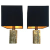 PAIR OF ITALIAN BRASS LAMPS WITH BAMBOO RELIEF DESIGN