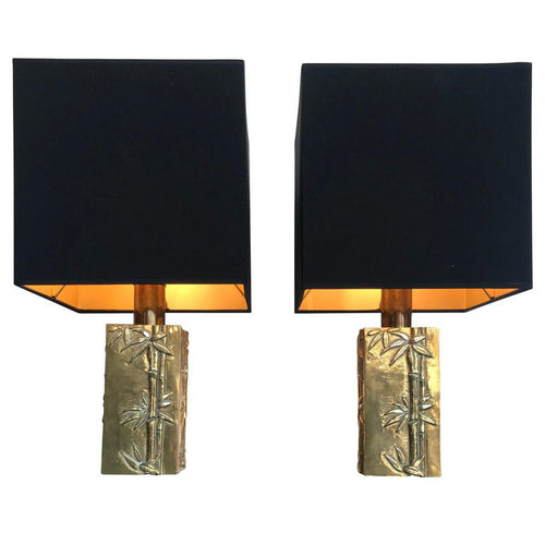 PAIR OF ITALIAN BRASS LAMPS WITH BAMBOO RELIEF DESIGN