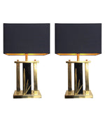 PAIR OF ITALIAN BRASS AND BLACK METAL LAMPS