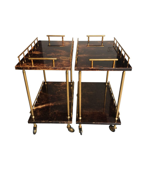 PAIR OF SMALL ALDO TURA BAR TROLLIES