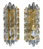 PAIR OF SWEDISH ORREFORS GLASS WALL SCONCES BY CARL FAGERLUND ON BRASS PLATES