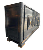 QUALITY ART DECO EBONIZED THREE-DOOR SIDEBOARD WITH NERO PORTORO MARBLE TOP