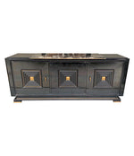 QUALITY ART DECO EBONIZED THREE-DOOR SIDEBOARD WITH NERO PORTORO MARBLE TOP