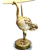 RARE GABRIELLA CRESPI GILT METAL "STRUZZO" LAMP WITH REAL OSTRICH EGG CENTRE