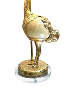 RARE GABRIELLA CRESPI GILT METAL "STRUZZO" LAMP WITH REAL OSTRICH EGG CENTRE