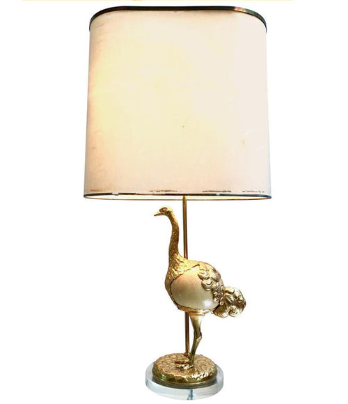 RARE GABRIELLA CRESPI GILT METAL "STRUZZO" LAMP WITH REAL OSTRICH EGG CENTRE