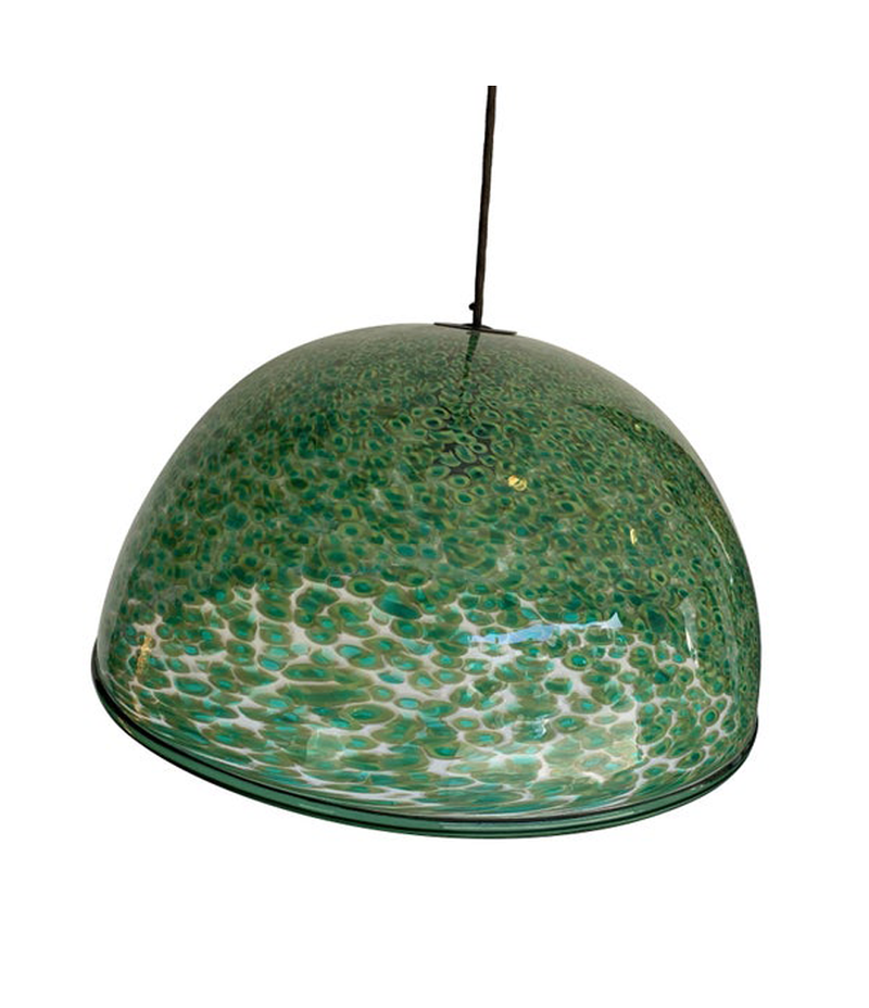 RARE MURANO GREEN MURRINE GLASS PENDANT LIGHT BY GAE AULENTI FOR VISTOSI