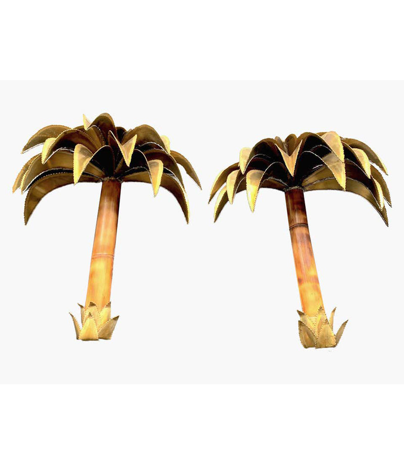 RARE PAIR OF 1960S MAISON JANSEN PALM TREE WALL SCONCES WITH REAL BAMBOO STEMS