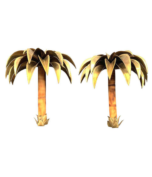 RARE PAIR OF 1960S MAISON JANSEN PALM TREE WALL SCONCES WITH REAL BAMBOO STEMS