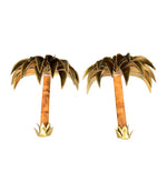 RARE PAIR OF 1960S MAISON JANSEN PALM TREE WALL SCONCES WITH REAL BAMBOO STEMS