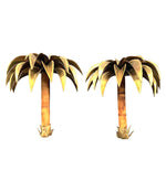 RARE PAIR OF 1960S MAISON JANSEN PALM TREE WALL SCONCES WITH REAL BAMBOO STEMS