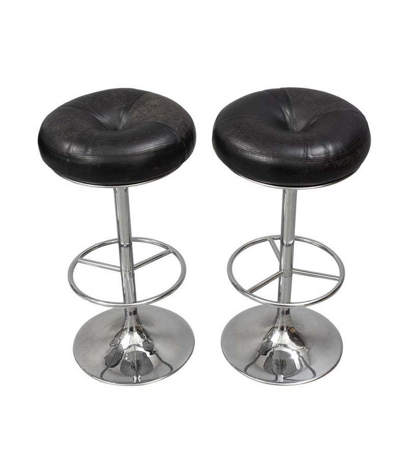 SET OF 4 1970S CHROME AND BLACK LEATHER BAR STOOLS BY JOHANSON DESIGN, SWEDEN