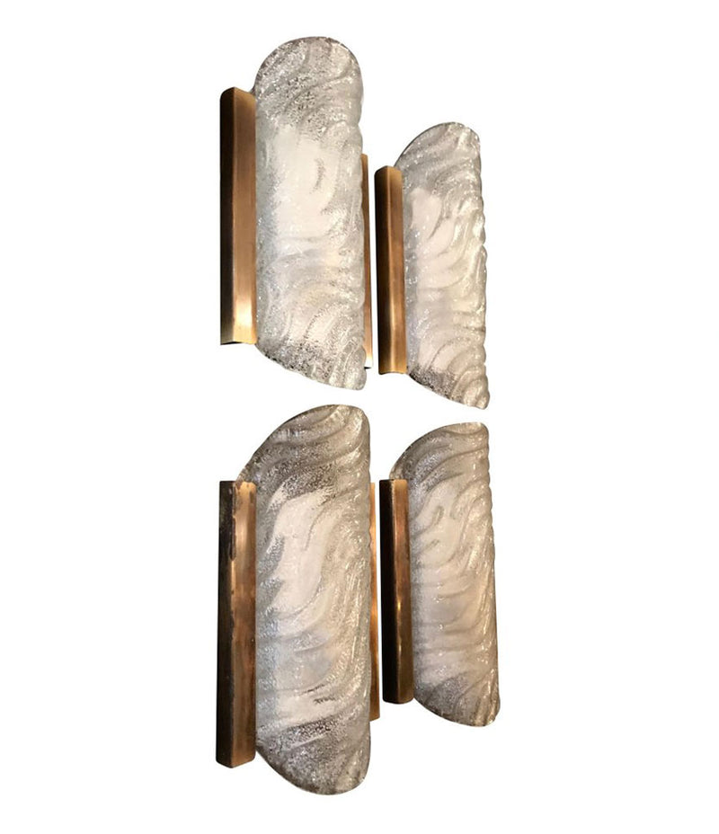 SET OF FOUR GLASS AND GILT METAL WALL SCONCES BY FISCHER LEUCHTEN