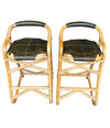 SET OF FOUR FRENCH RIVIERA BAMBOO BAR STOOLS WITH OLIVE GREEN LEATHER SEATS