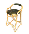 SET OF FOUR FRENCH RIVIERA BAMBOO BAR STOOLS WITH OLIVE GREEN LEATHER SEATS