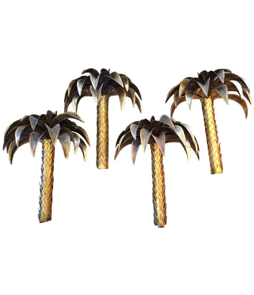  SET OF FOUR ORIGINAL MAISON JANSEN PALM TREE WALL LIGHTS