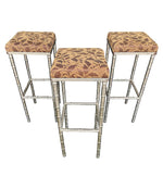 Set of 3 French 1960s Faux Bamboo Chrome Barstools - Mid Century Furniture - Ed Butcher Antiques