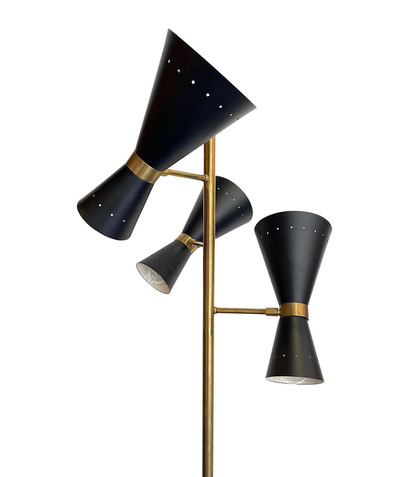 Stilnovo Style Brass and Black Lacquered Mid Century Floor Lamp - Ed Butcher Antiques