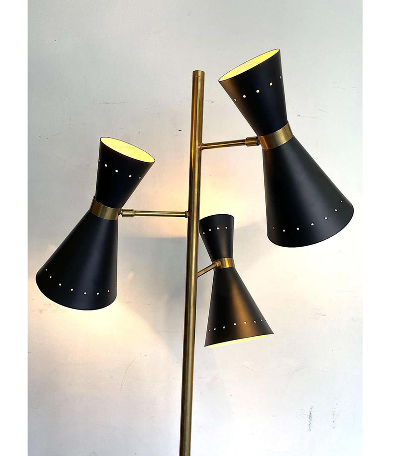 Stilnovo Style Brass and Black Lacquered Mid Century Floor Lamp - Ed Butcher Antiques