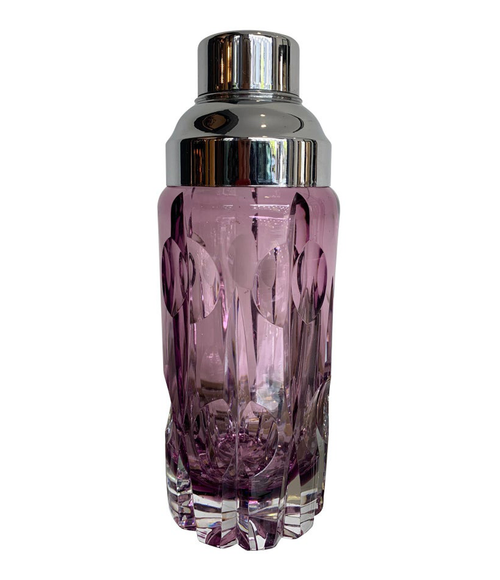 STUNNING CUT CRYSTAL COCKTAIL SHAKER WITH MATCHING ICE BUCKET IN PURPLE GLASS