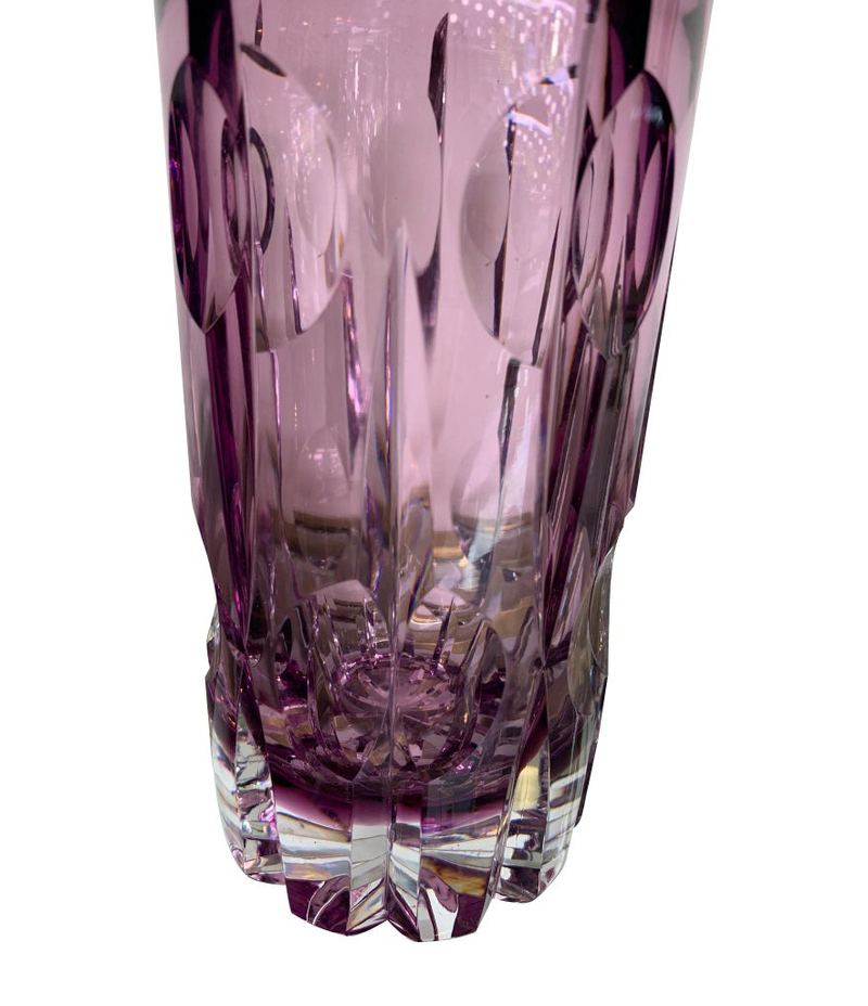 STUNNING CUT CRYSTAL COCKTAIL SHAKER WITH MATCHING ICE BUCKET IN PURPLE GLASS